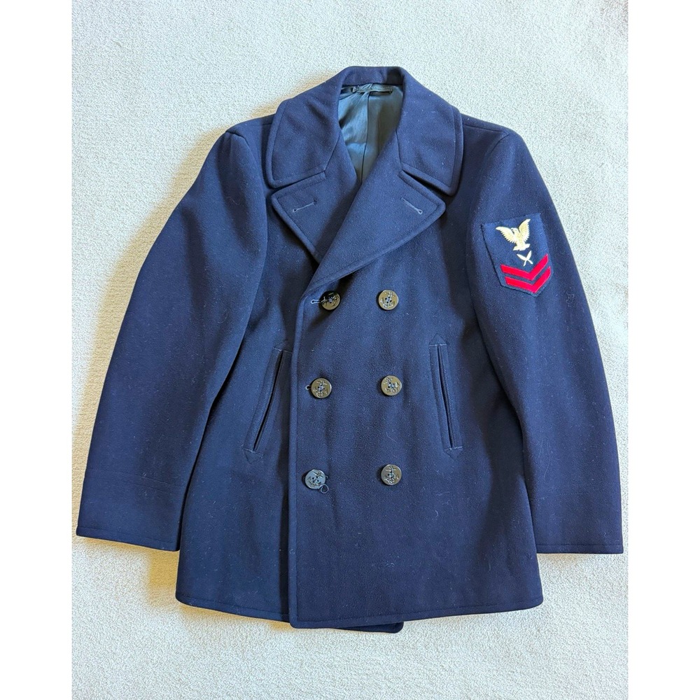 Vintage 1960s US Navy Peacoat 36R Kersey Wool YN2 Yeoman Vietnam Era USN